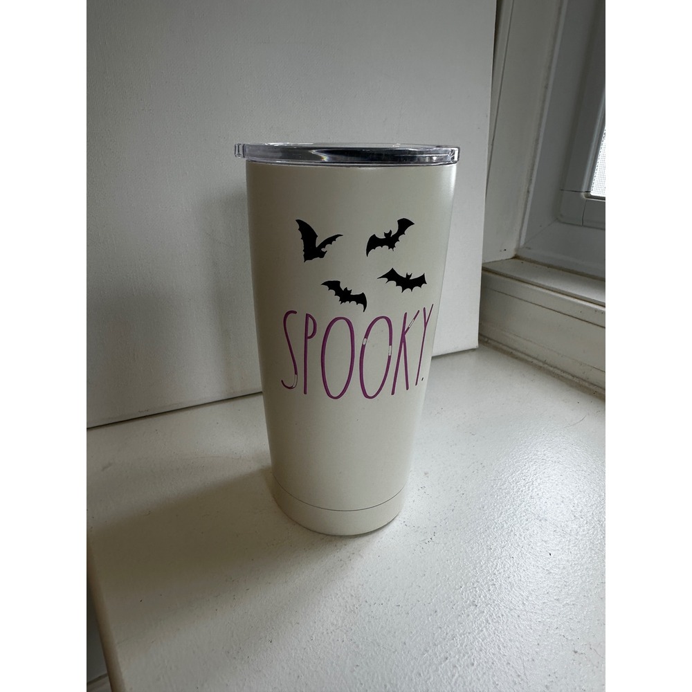 Rae Dunn Spooky Halloween Bat Tumbler Cream Purple Stainless Steel Travel Mug